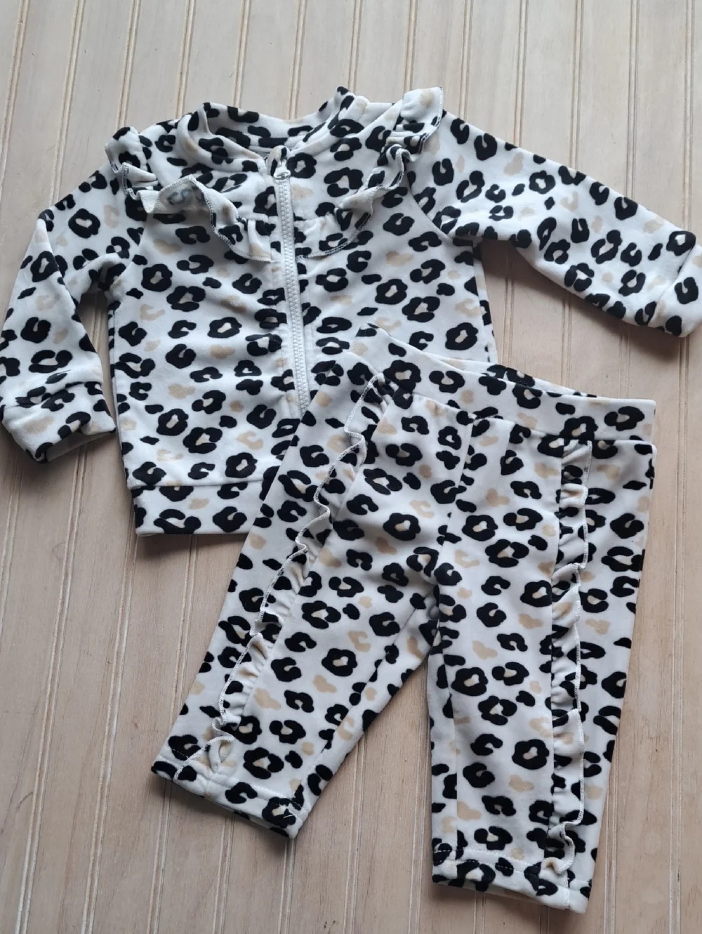 Fleece Cozy Soft Baby Animal Leopard Print Hoodie Pants 2-Piece Set 9–12M Girl